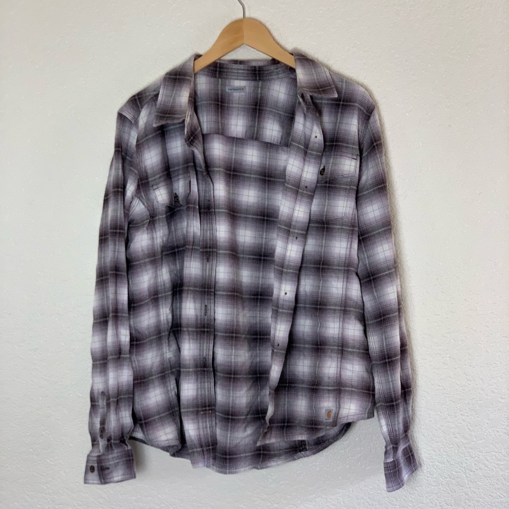 Carhartt | Plaid flannel button down shirt jacket women’s size small/med…